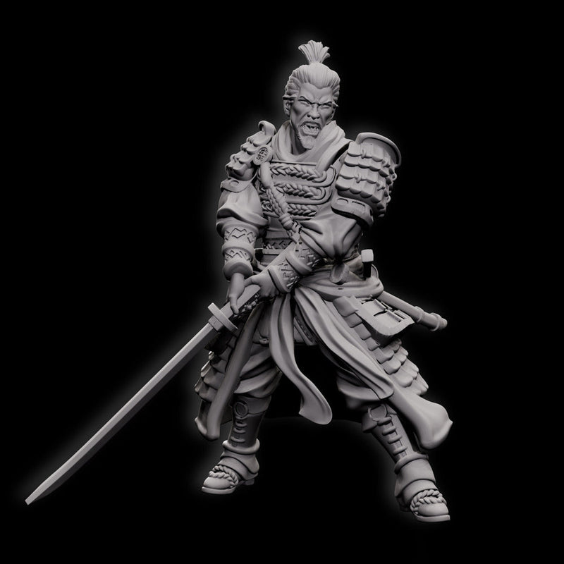 Human Fighter Samurai Kensa with Katana & Armor | DnD Miniature 28mm,32mm,54mm, 75mm,100mm Scale Pathfinder Figure/ DnD Figurine unpainted - Only-Games