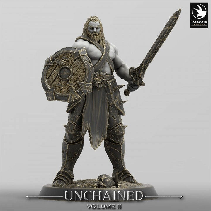 Ranger, Fighter, Sword and Shield, DnD Unpainted Miniature| 28mm, 32mm,54mm,75mm,100mm Scales | Dungeons & Dragons - Only-Games