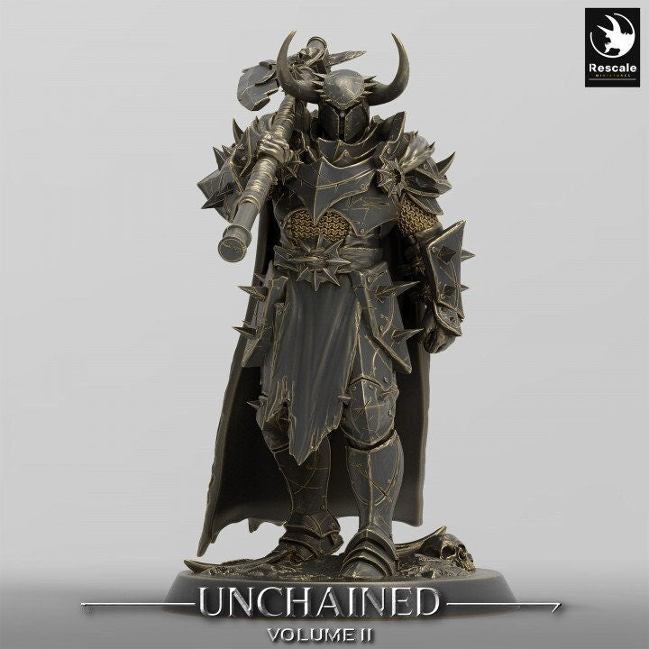 Fighter Axe, Armored Soldier, Oathbreaker Paladin,  Unpainted Miniature| 28mm, 32mm,54mm,75mm,100mm Scales |Dungeons and Dragons Pathfinder - Only-Games