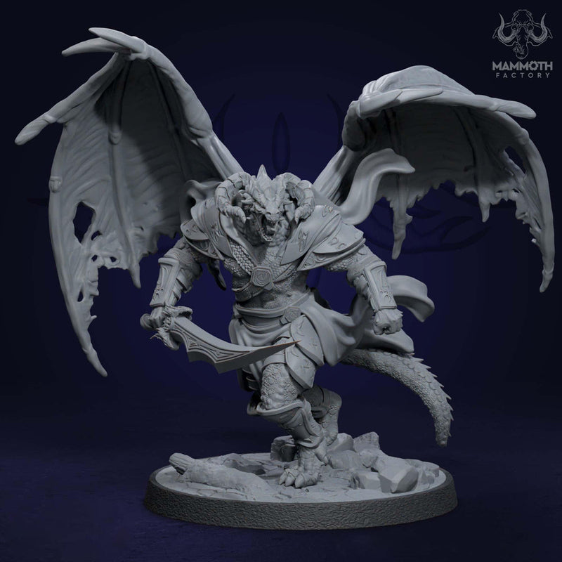 Dragonborn Winged Paladin with Sword | 28mm,32mm,54mm,75mm Scale |Resin Miniature | Dungeons and Dragons D&D 5e  | Pathfinder |Flesh of Gods - Only-Games