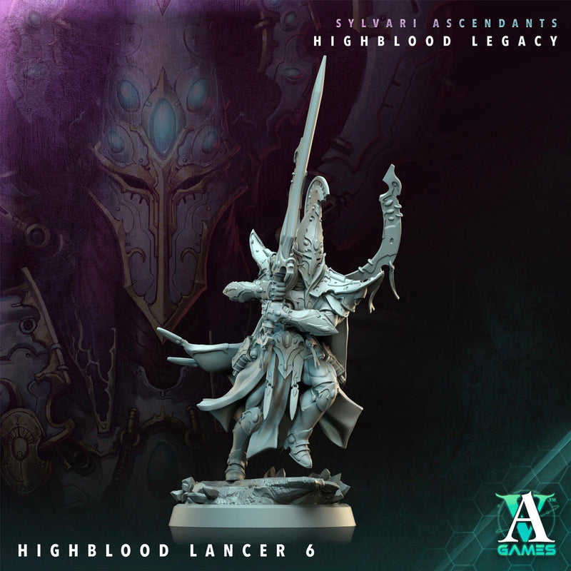 Sci-Fi Miniature Space Elf, Highblood Lancer  | 28mm,32mm, 54mm, 75mm,100mm Scales | Resin Mini | Archvillain Games - Only-Games