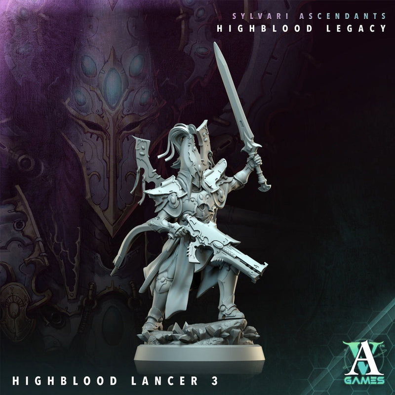 Sci-Fi Miniature Space Elf, Highblood Lancer  | 28mm,32mm, 54mm, 75mm,100mm Scales | Resin Mini | Archvillain Games - Only-Games