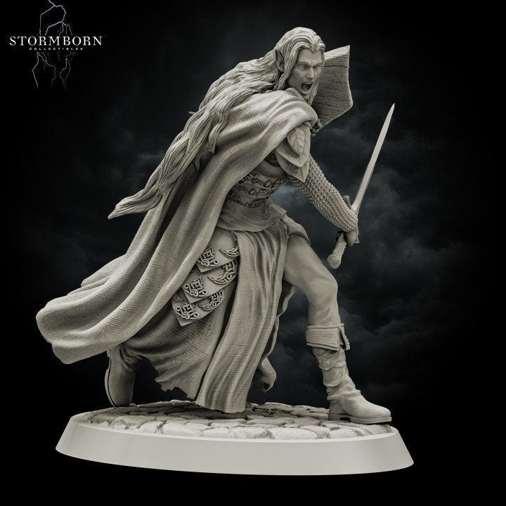 Elf Paladin with Sword and Shield and Elven Chainmail Armor PC NPC | 28mm,32mm,54mm, 75mm, 100mm Scales| Dungeons & Dragons| Pathfinder | - Only-Games