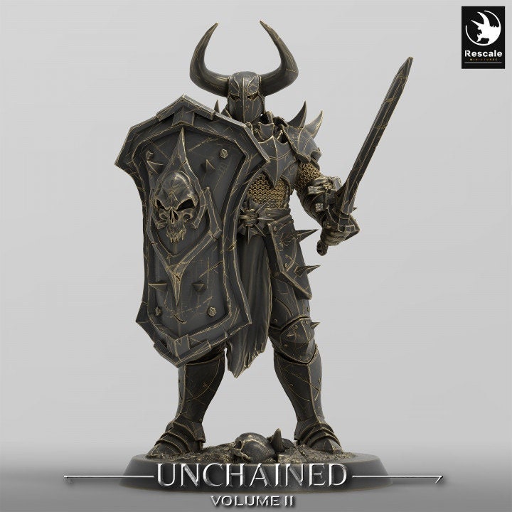 Oathbreaker Paladin, Fighter,Soldier Sword and Shield, DnD Unpainted Miniature| 28mm, 32mm,54mm,75mm,100mm Scales | Dungeons & Dragons - Only-Games