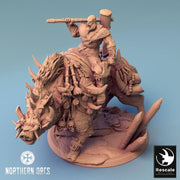 Orc Fighter on Giant Boar w/ Hammer & Axe, Orc Chieftain | Dungeons and Dragons 5e  | 28mm,32mm, 54mm, 75mm Scale | Pathfinder | LOP - Only-Games