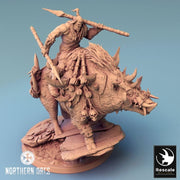 Orc Fighter on Giant Boar w/ Hammer & Axe, Orc Chieftain | Dungeons and Dragons 5e  | 28mm,32mm, 54mm, 75mm Scale | Pathfinder | LOP - Only-Games