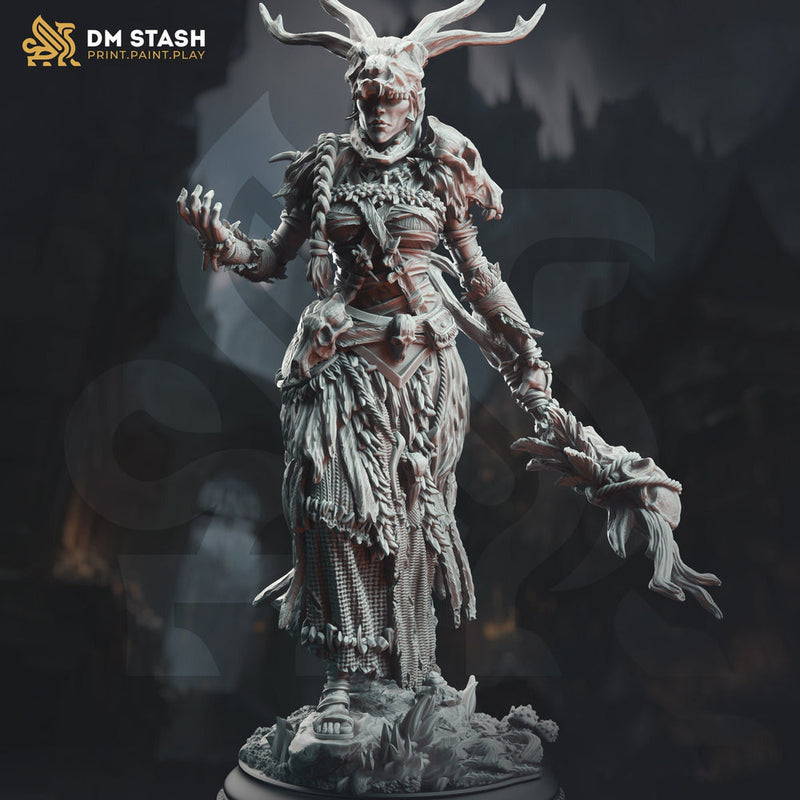 Elf Female Druid Circle of Spores with Staff Unpainted Miniature | 28mm, 32mm,54mm,75mm, 100mm Scales | Dungeons and Dragons  5E | DM Stash - Only-Games