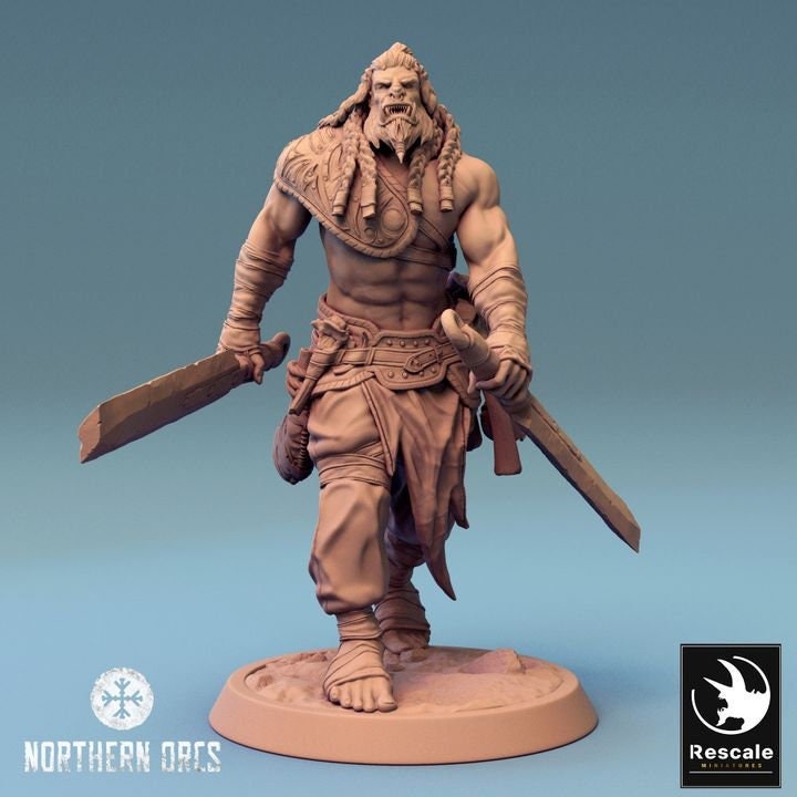 Orc Fighter Barbarian Two Swords, Half-Orc | Scales: 28mm,32mm , 54mm,75mm,100mm  Megaboss | Dungeons & Dragons 5e | Pathfinder - Only-Games