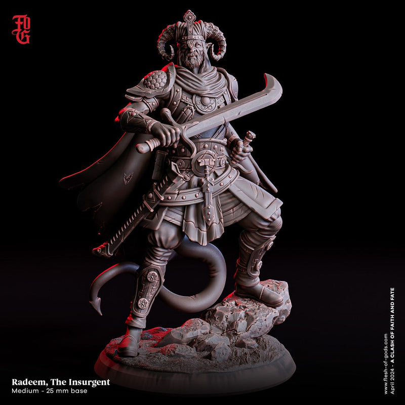 Tiefling Rogue, Fighter, Ranger  PC / NPC Resin Figure | 28mm, 32mm,54mm75mm,100mm Scales | Mini -D&D 5e Pathfinder Figurine | Flesh of Gods - Only-Games