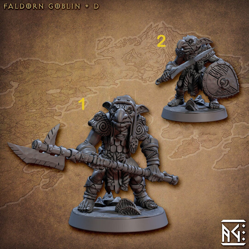 Goblin Fighter Sword and Shield, Goblin polearm  | 28mm, 32mm Scale, 54 tall, 75 tall Resin Miniature | Dungeons and Dragons | Artisan Guild - Only-Games