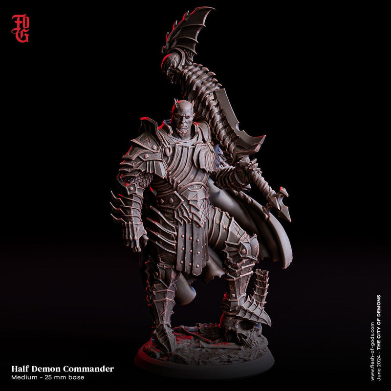 Cambion, Half-Demon Commander Fighter | 28mm, 32mm,54mm,75mm,100mm Scales | Player Character Mini -D&D 5e Pathfinder Figurine |Flesh of Gods - Only-Games