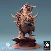 Orc Fighter on Giant Boar w/ Hammer & Axe, Orc Chieftain | Dungeons and Dragons 5e  | 28mm,32mm, 54mm, 75mm Scale | Pathfinder | LOP - Only-Games