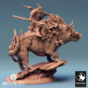 Orc Fighter on Giant Boar w/ Hammer & Axe, Orc Chieftain | Dungeons and Dragons 5e  | 28mm,32mm, 54mm, 75mm Scale | Pathfinder | LOP - Only-Games