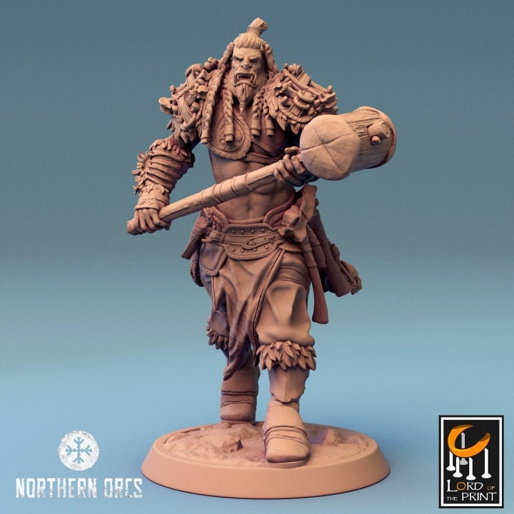 Orc Fighter Barbarian Battle Hammer, Half-Orc | Scales: 28mm,32mm ,54mm,75mm,100mm  Megaboss | Dungeons & Dragons 5e | Pathfinder - Only-Games