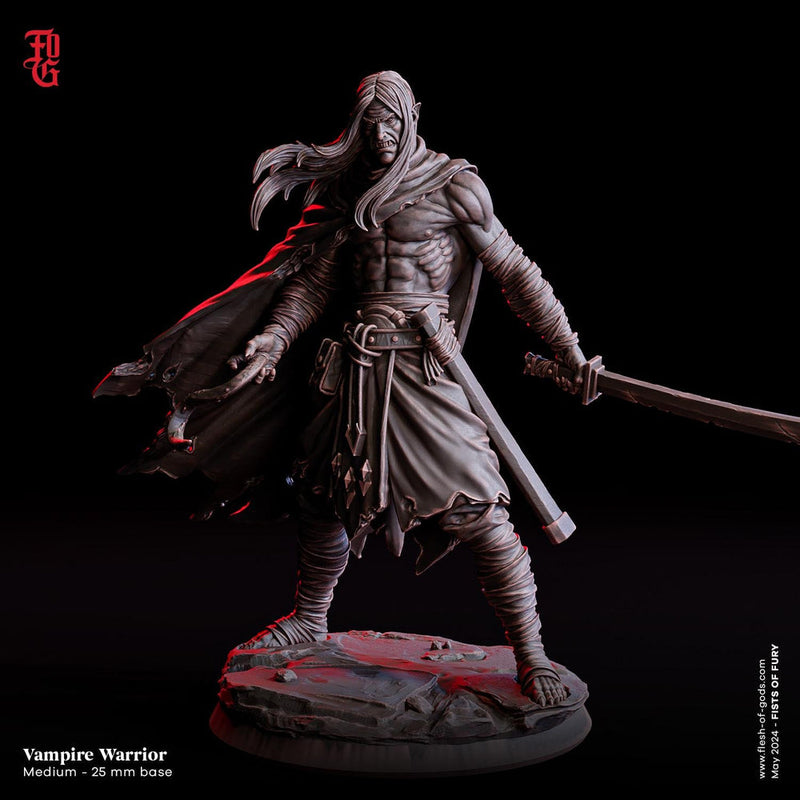Vampire Fighter Swordmaster | 28mm, 32mm,54mm, 75mm,100mm Scale | Undead Dungeons & Dragons 5e Miniatures | Pathfinder | Figurine DnD Mini - Only-Games