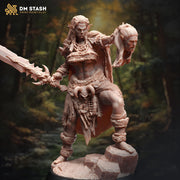 Female Half-Orc Barbarian, Ranger, Fighter PC / NPC Miniature | 28mm,32mm,54mm,75mm, 100mm Scales | Dungeons & Dragons Pathfinder | DM Stash - Only-Games