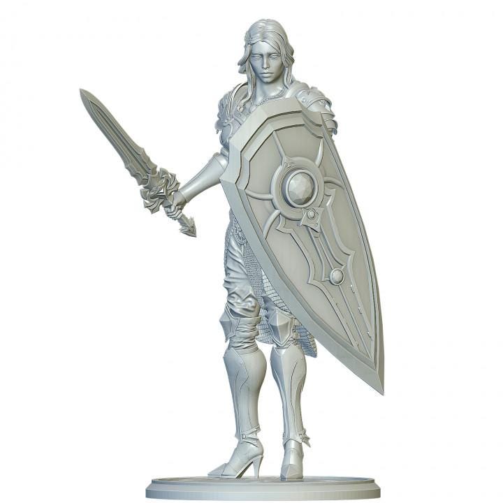 Female Paladin, Fighter Sword and Shield Plate Armor D&D 5e Mini | 28mm, 32mm,54mm,75mm,100mm Scales | Dungeons and Dragons Pathfinder | - Only-Games