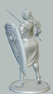 Female Paladin, Fighter Sword and Shield Plate Armor D&D 5e Mini | 28mm, 32mm,54mm,75mm,100mm Scales | Dungeons and Dragons Pathfinder | - Only-Games