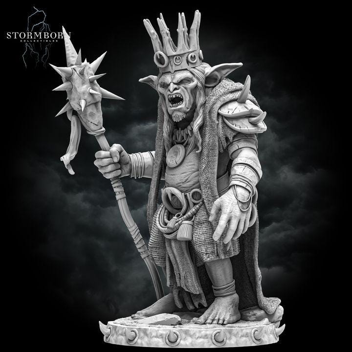 Goblin King, Shaman Wizard, Goblin PC / NPC  | 28mm, 32mm,54mm,75mm,100mm Scales | Player Character Mini -D&D 5e Pathfinder Figurine - Only-Games