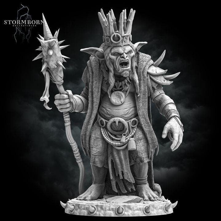 Goblin King, Shaman Wizard, Goblin PC / NPC  | 28mm, 32mm,54mm,75mm,100mm Scales | Player Character Mini -D&D 5e Pathfinder Figurine - Only-Games