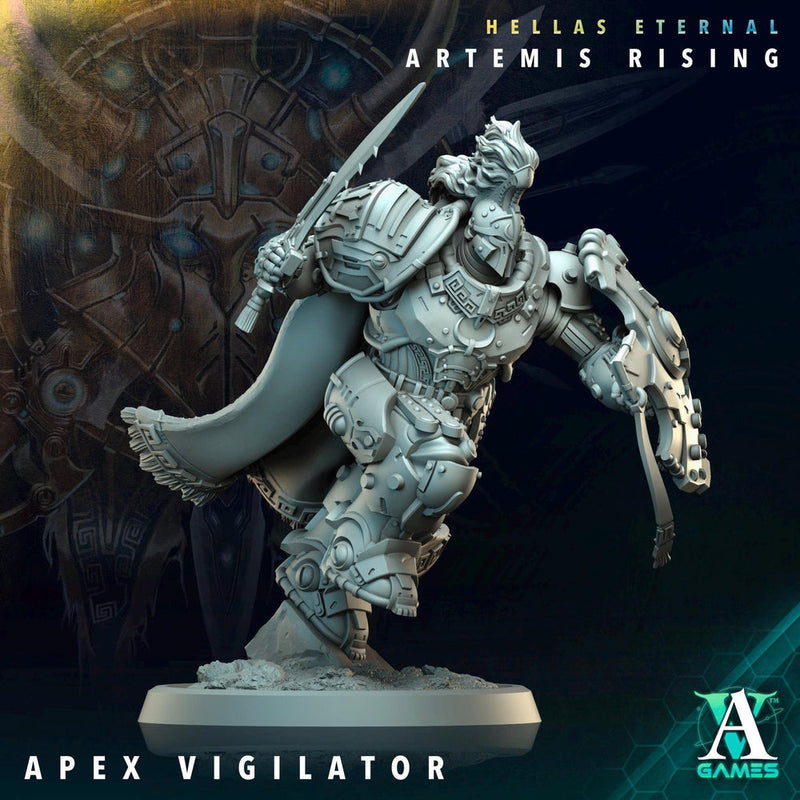 Sci-Fi Miniature Space Knight, Hellas Eternal Artemis Apex Vigilator | 28mm,32mm, 54mm, 75mm,100mm Scales | Resin Mini | Archvillain Games - Only-Games