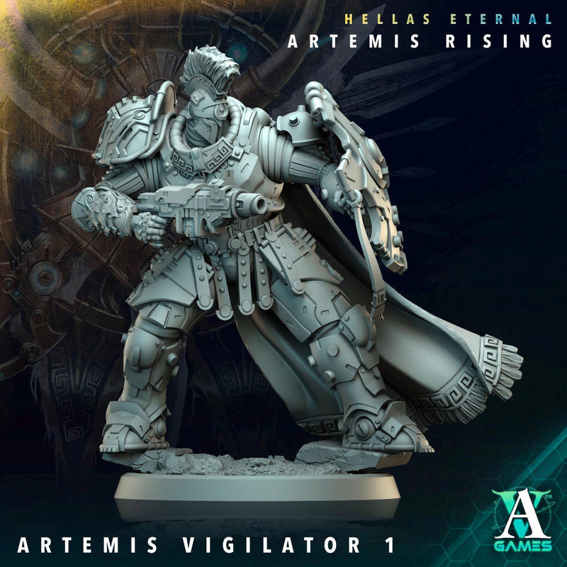 Sci-Fi Miniature Space Knight, Hellas Eternal Artemis Apex Vigilator | 28mm,32mm, 54mm, 75mm,100mm Scales | Resin Mini | Archvillain Games - Only-Games