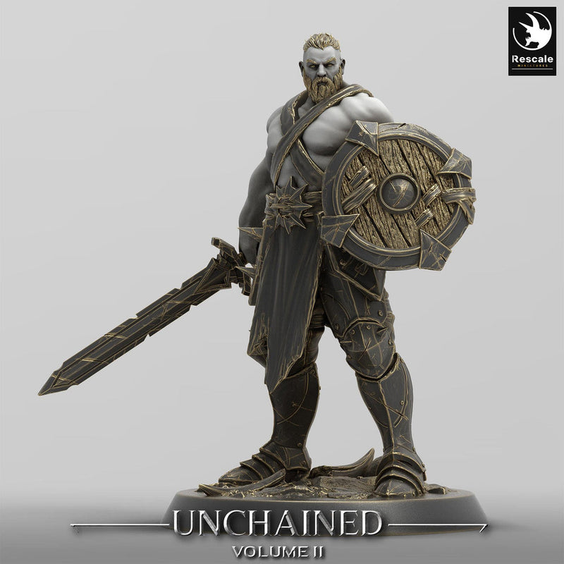 Ranger, Fighter, Barbarian Sword and Shield, DnD Unpainted Miniature| 28mm, 32mm,54mm,75mm,100mm Scales | Dungeons & Dragons - Only-Games