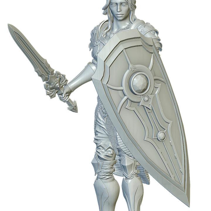 Female Paladin, Fighter Sword and Shield Plate Armor D&D 5e Mini | 28mm, 32mm,54mm,75mm,100mm Scales | Dungeons and Dragons Pathfinder | - Only-Games
