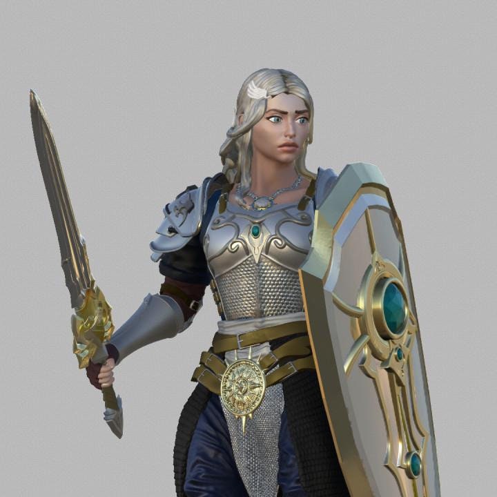 Female Paladin, Fighter Sword and Shield Plate Armor D&D 5e Mini | 28mm, 32mm,54mm,75mm,100mm Scales | Dungeons and Dragons Pathfinder | - Only-Games