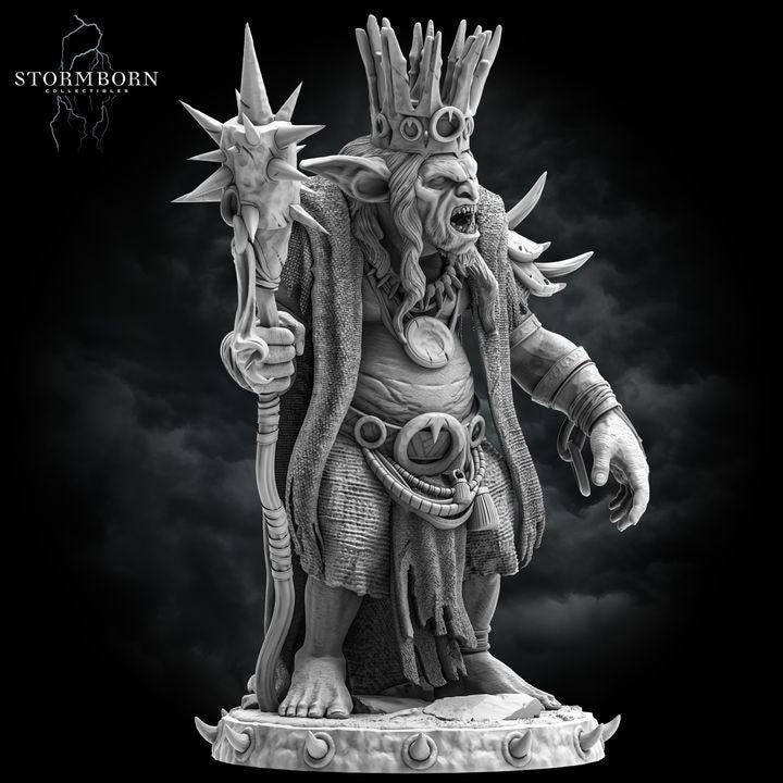Goblin King, Shaman Wizard, Goblin PC / NPC  | 28mm, 32mm,54mm,75mm,100mm Scales | Player Character Mini -D&D 5e Pathfinder Figurine - Only-Games