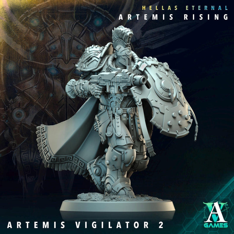 Sci-Fi Miniature Space Knight, Hellas Eternal Artemis Apex Vigilator | 28mm,32mm, 54mm, 75mm,100mm Scales | Resin Mini | Archvillain Games - Only-Games