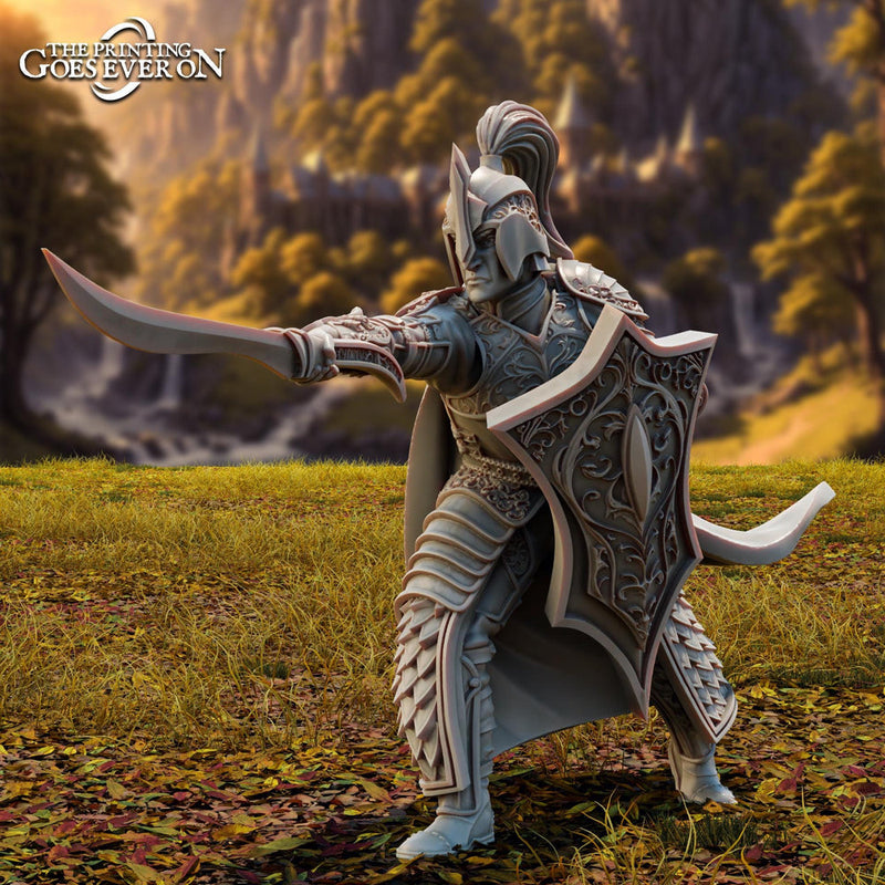 Elf Fighter, Paladin with Sword & Shield | Miniature | 28mm, 32mm,54mm,75mm, 100mm Scales | Pathfinder Figure | DnD | Figurine unpainted | - Only-Games