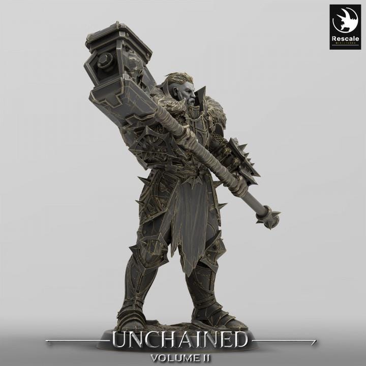 Human Paladin, Fighter Battlemaster with Maul PC / NPC, DnD 5e Gift Unpainted Mini| 28mm, 32mm,54mm,75mm,100mm Scales | Dungeons & Dragons - Only-Games
