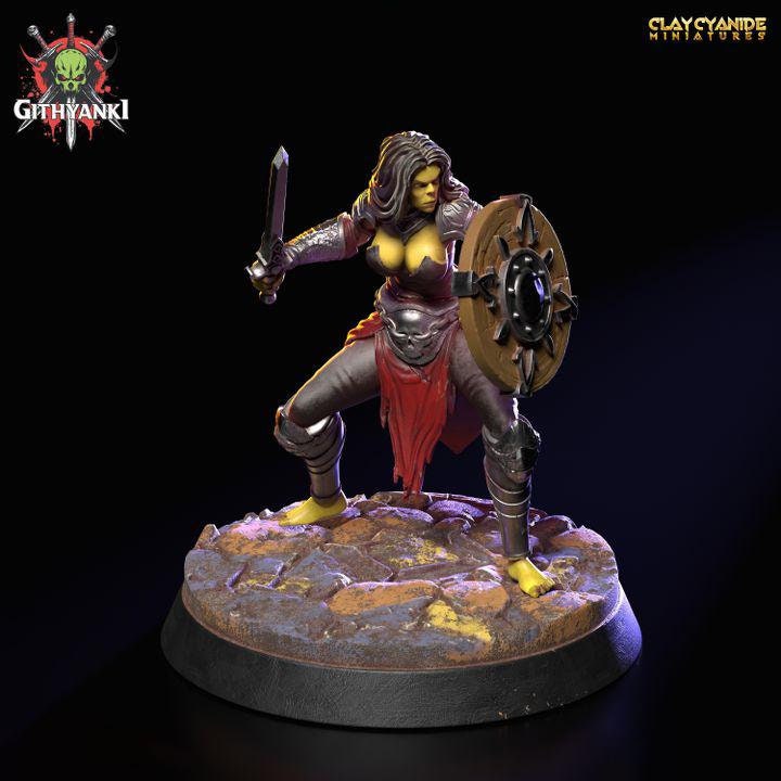 Githyanki Female Fighter Sword and Shield | UNPAINTED Resin Miniature | 28mm, 32mm,54mm,75mm,100mm Scale |Dungeons & Dragons| Clay Cyanide - Only-Games