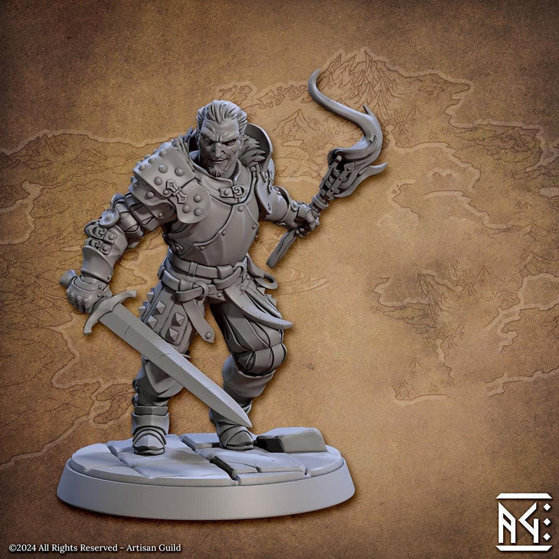 Human Fighter, Sword Torch Platemail | 28mm,32mm,54mm,75mm,100mm Scale Resin Miniature Dungeons and Dragons D&D Pathfinder |Artisan Guild - Only-Games