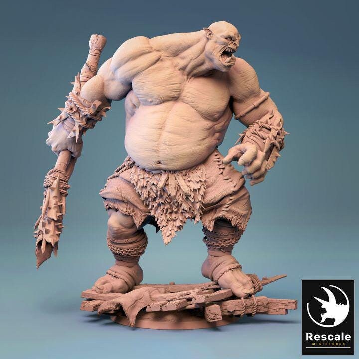 Ogre Chieftain, Half-Orc | 28mm, 32mm,54mm,75mm,100mm Scales | Fantasy Tabletop Mini -D&D 5e Pathfinder Figurine | Rescale Miniatures - Only-Games