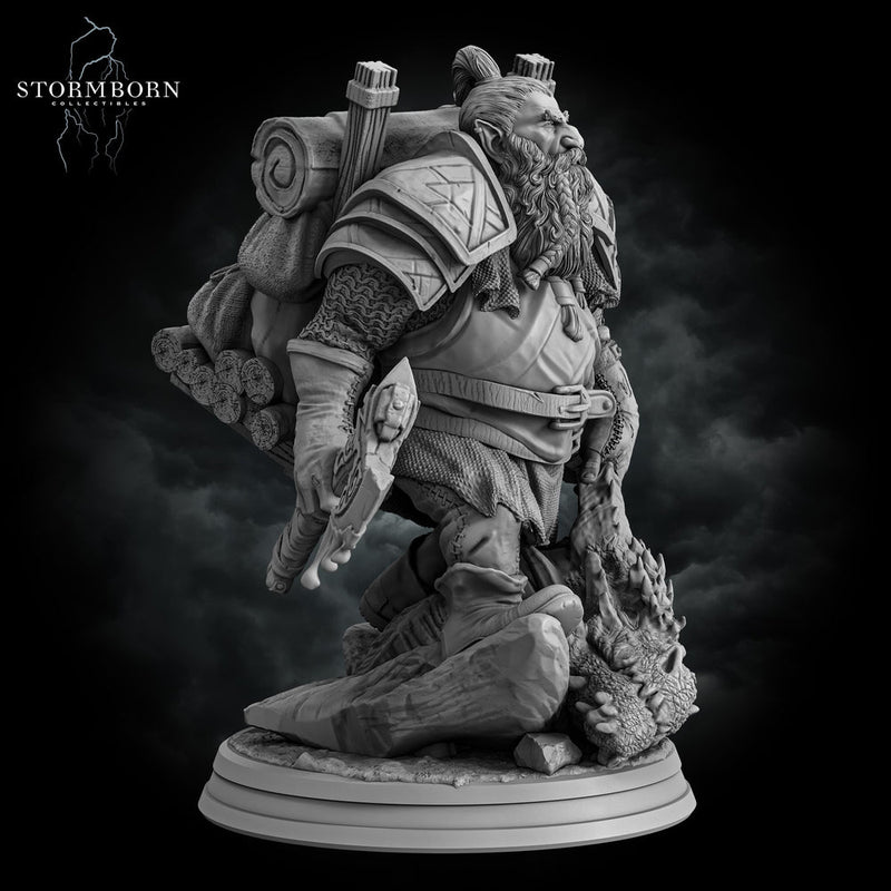 Dwarf Fighter Dragon Hunter (Baby dragon :) ) PC / NPC | 28mm,32mm,54mm,75mm,100mm Scales | Player Character Mini D&D 5e Pathfinder Figurine - Only-Games