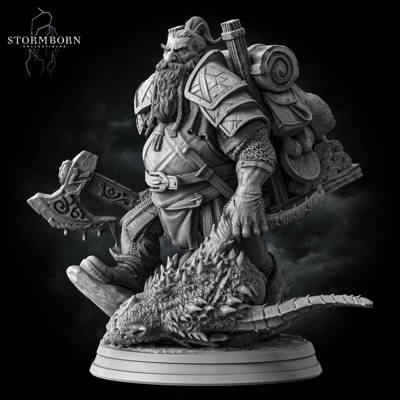 Dwarf Fighter Dragon Hunter (Baby dragon :) ) PC / NPC | 28mm,32mm,54mm,75mm,100mm Scales | Player Character Mini D&D 5e Pathfinder Figurine - Only-Games