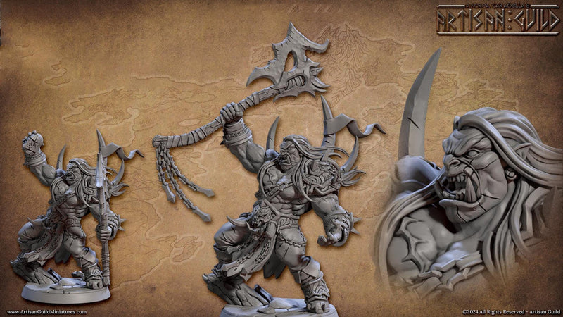Orc Chief Fighter Barbarian with Battle Axe (2 options) DnD | 28mm, 32mm, 54mm, 75mm Scale Miniature | Dungeons and Dragons | Artisan Guild - Only-Games