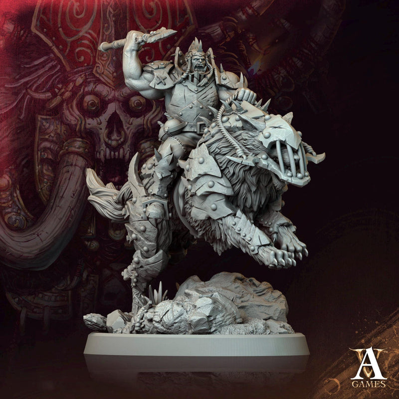 Orc Fighter Barbarian on Giant Dire Wolf, Half-Orc | Scales: 28mm,32mm ,54mm,75mm,100mm  Megaboss | D&D 5e | Pathfinder | Achvillain Games - Only-Games