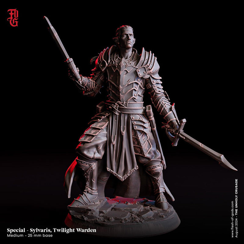 Elf, Half-Elf Paladin Fighter PC / NPC | 28mm, 32mm,54mm,75mm,100mm Scales | Player Character Mini D&D 5e Pathfinder Figurine |Flesh of Gods - Only-Games