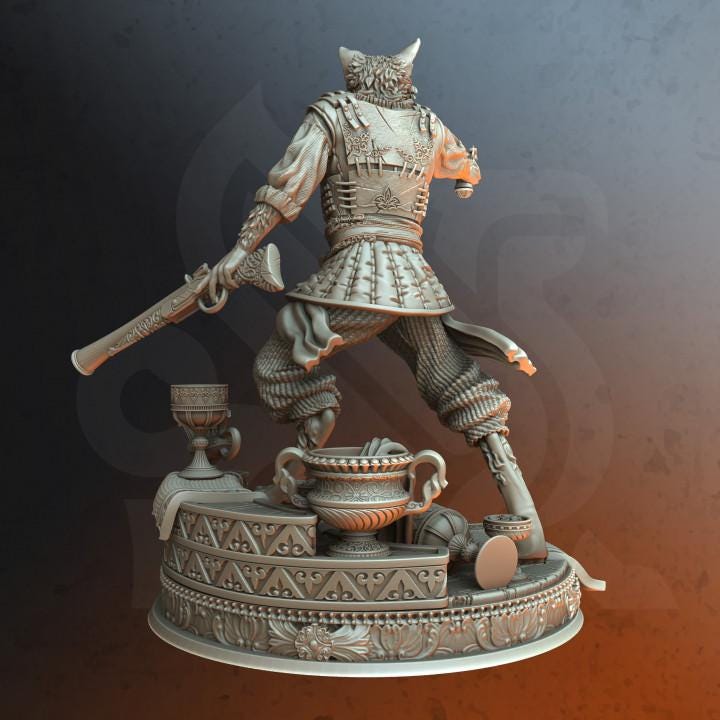 Tabaxi Rogue Fighter Gunslinger Sharpshooter Unpainted Miniature | 28mm, 32mm,54mm,75mm, 100mm Scales | Dungeons and Dragons  5E | DM Stash - Only-Games
