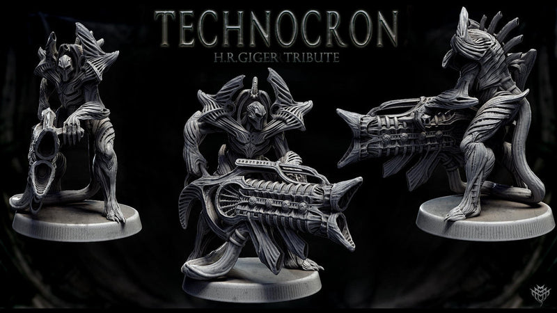 Sci-Fi Miniature Robot Infantry, H.R Giger Style | Base Diameter Sizes: 25mm,32mm, 50mm, 65mm,80mm | Resin Mini | Mini Monster Mayhem - Only-Games