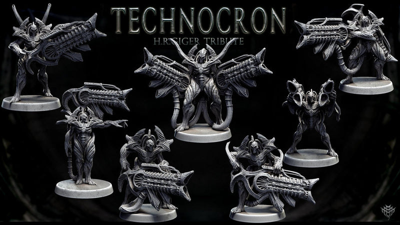 Sci-Fi Miniature Robot Infantry, H.R Giger Style | Base Diameter Sizes: 25mm,32mm, 50mm, 65mm,80mm | Resin Mini | Mini Monster Mayhem - Only-Games