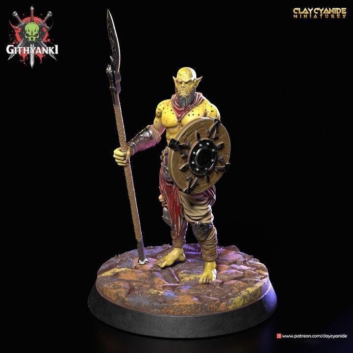 Githyanki Fighter Warrior Polearm and Shield UNPAINTED Resin Miniature | 28mm, 32mm,54mm,75mm,100mm Scale  |Dungeons & Dragons |Clay Cyanide - Only-Games