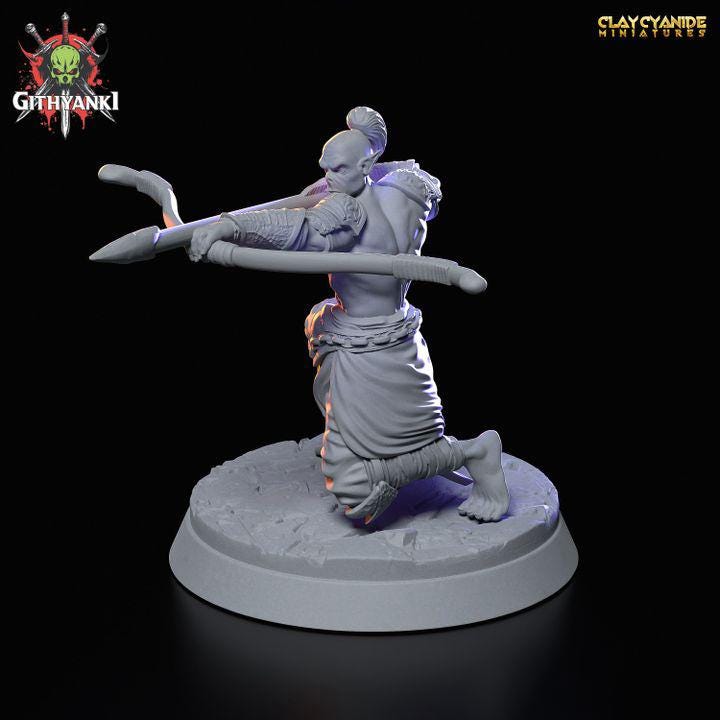 Githyanki Fighter Warrior with Bow UNPAINTED Resin Miniature | 28mm, 32mm,54mm,75mm,100mm Scale |Dungeons & Dragons| Clay Cyanide - Only-Games