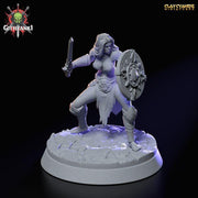 Githyanki Female Fighter Sword and Shield | UNPAINTED Resin Miniature | 28mm, 32mm,54mm,75mm,100mm Scale |Dungeons & Dragons| Clay Cyanide - Only-Games