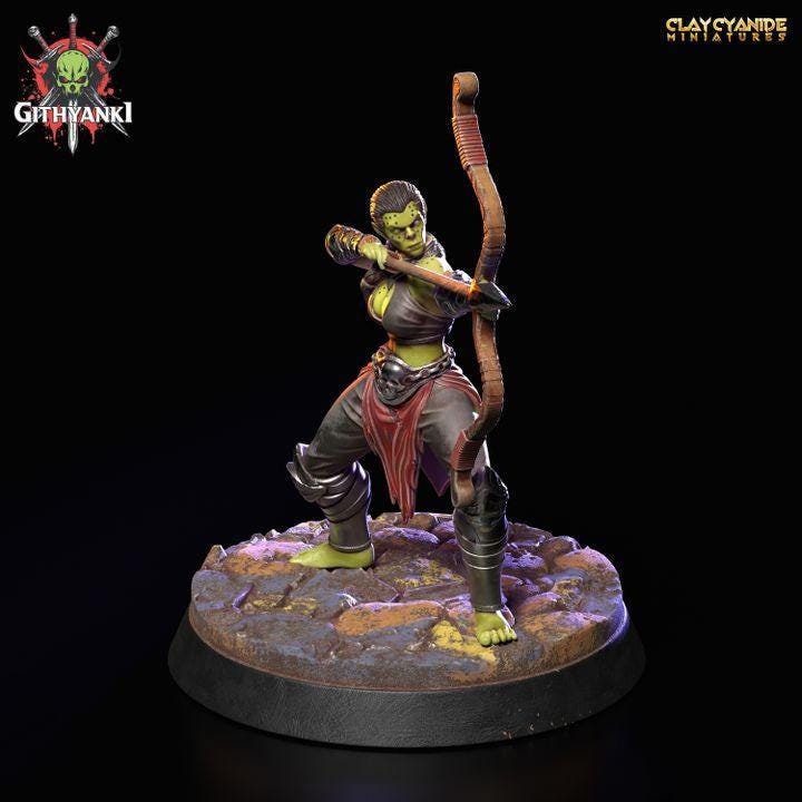 Githyanki Female Fighter with Bow | UNPAINTED Resin Miniature | 28mm, 32mm,54mm,75mm,100mm Scale |Dungeons & Dragons| Clay Cyanide - Only-Games