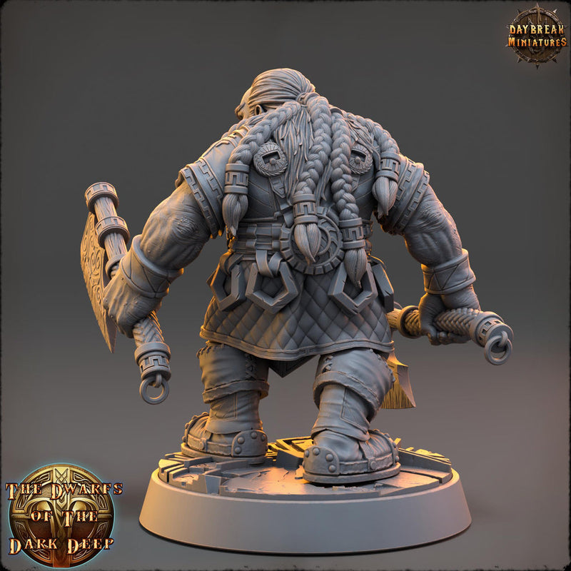 Dwarf Fighter 2 Hand Axes Miniature | Dungeons and Dragons | 28mm,32mm,54mm,75mm, 100mm Scale | Pathfinder Mini for Painting - Only-Games