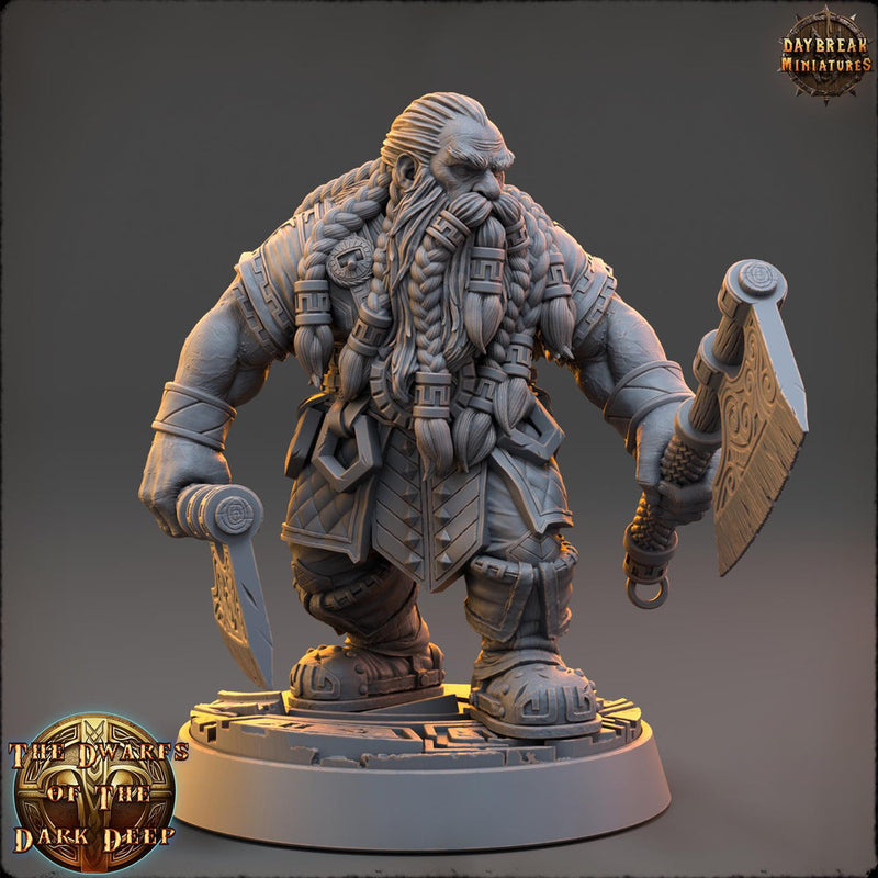 Dwarf Fighter 2 Hand Axes Miniature | Dungeons and Dragons | 28mm,32mm,54mm,75mm, 100mm Scale | Pathfinder Mini for Painting - Only-Games
